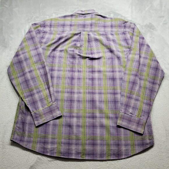 Alan Flusser Button Down Long Sleeve Plaid Shirt Purple White Brown Mn Sz L - Picture 2 of 9